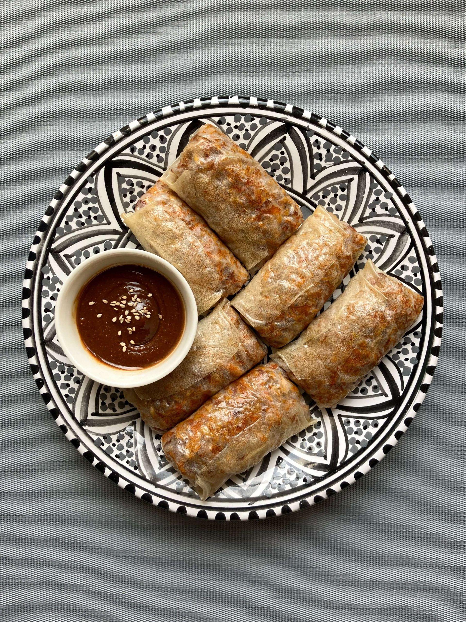 Baked Vegan Jackfruit Spring Rolls with Peanut Saucecover